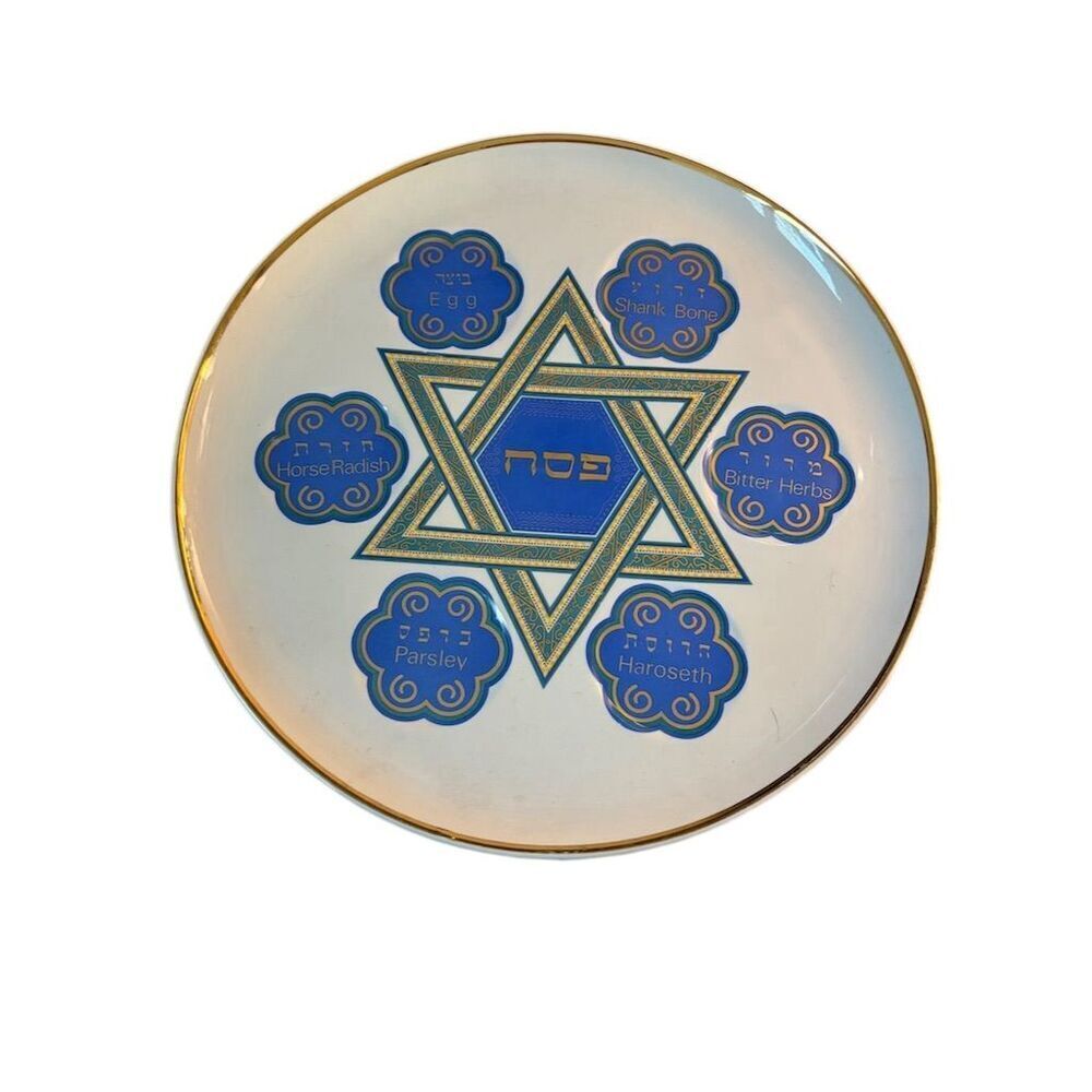 Naaman Porcelain Seder Plate Star of David Design Blue Passover Judaica